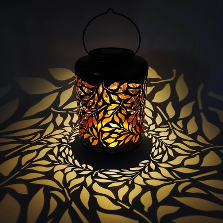 Snow Joe Bliss Outdoors Solar LED Lantern w Olive Leaf Design  Hand Painted Finish BSL-307-S